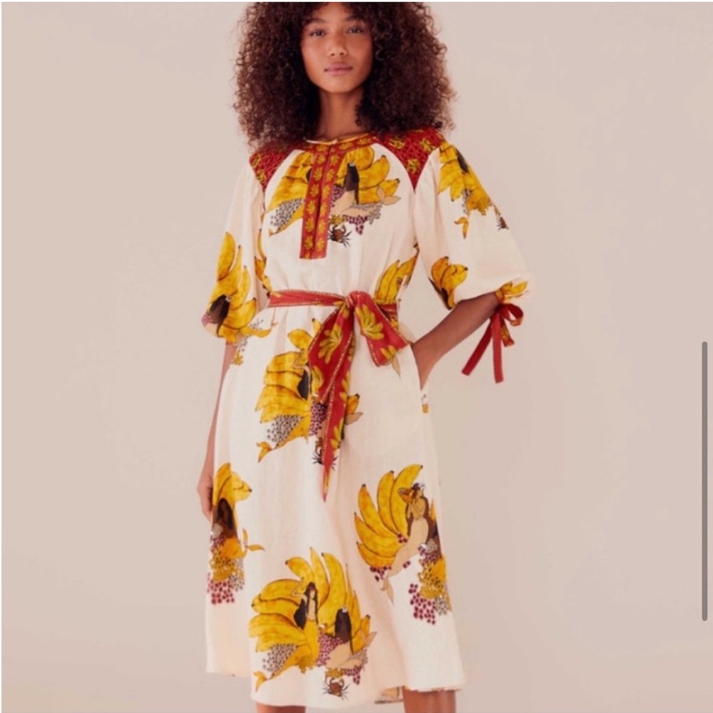NWT Farm Rio Off White Mermaid Dress Midi Length - Picture 3 of 12
